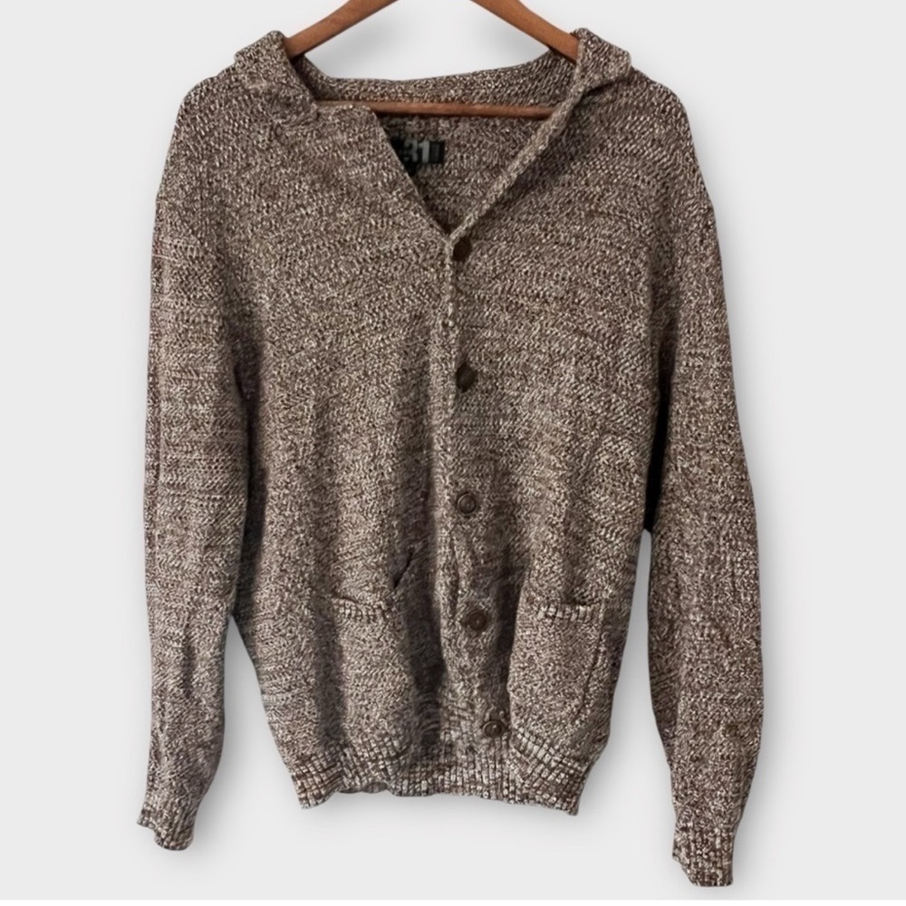 Le 31 by Simons Men’s Knit Cardigan Sweater Size M Brown Textured - Picture 2 of 12